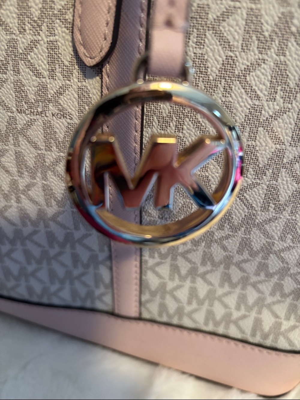 Michael Kors Pink and Beige MK Logo Tote - Picture 6 of 11